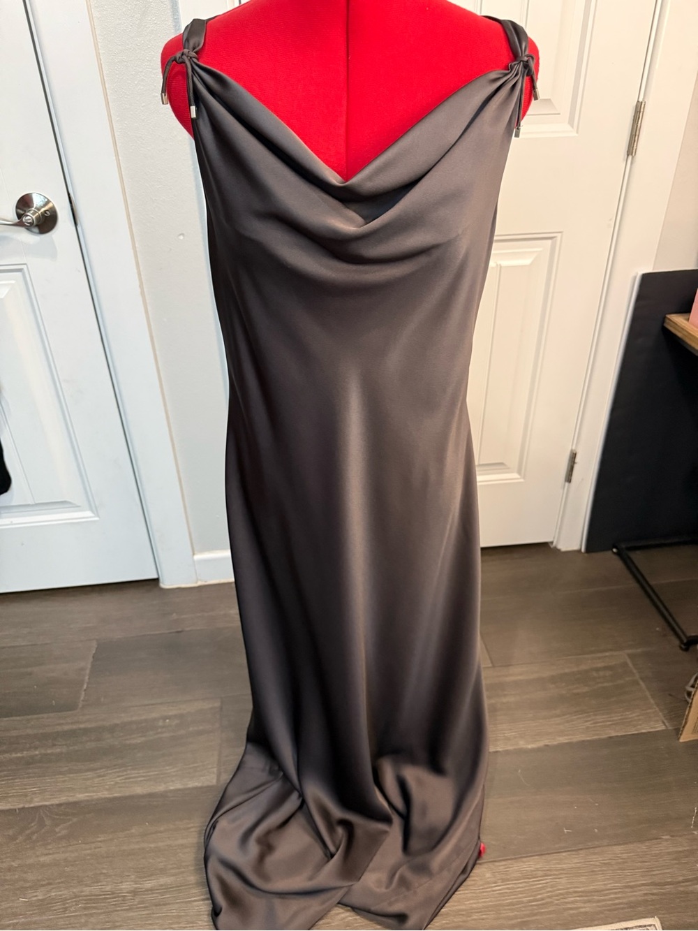 Calvin Klein Slate Gray Satin Cowl Neck Maxi slip Dress Sz 14